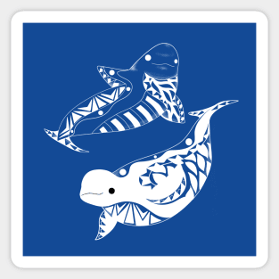 blue ocean beluga whales in ecopop pattern Sticker